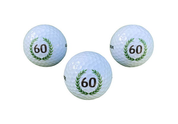 Golf Geschenk 3er Set 60er Geburtstags Golfbälle mit Happy Birthday Motiv